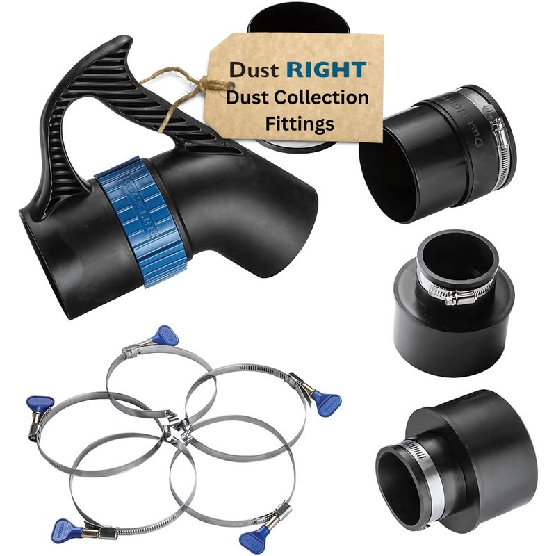 Rockler Dust Collection Fittings â€“ Polymer Dust Right Quick Change Multi-Port Tool Set w/Quick Change Handle, 2.5'' to 4'' Tool Ports, 4'' Keyed Bridge Hose Clamps â€“ Shop Dust Collection Fittings - Image 1